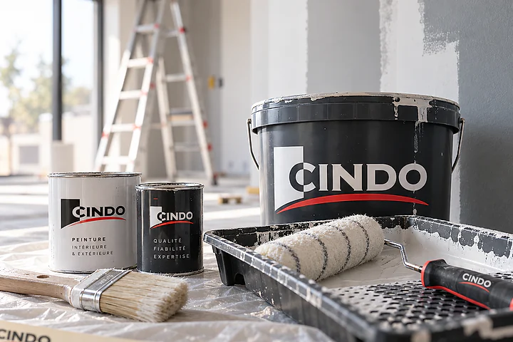 Application de peinture au rouleau sur un mur interieur